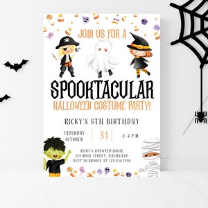 Kids Halloween Birthday Invitation, Editable Halloween Party Invite, Kids Costume Party Birthday, Hey Boo Spooky Invitation, HAL8
