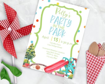 Playground Park Birthday Invitation, Editable Summer Party (5x7" PDF)