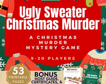 Christmas Murder Mystery Game for 9-20, Ugly Christmas Sweater Murder Mystery Dinner, Printable Invitation, Certificates, Host Guide