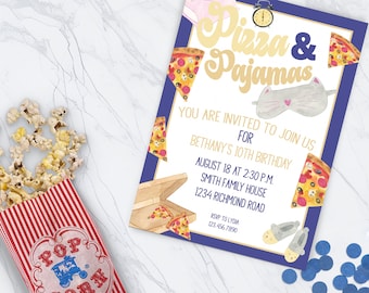 Pizza & Pajamas Birthday Invitation: Tween Sleepover Party (PDF)