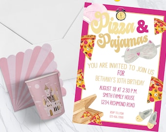 Pizza & Pajamas Birthday Invitation: Tween Sleepover Party (Editable PDF)