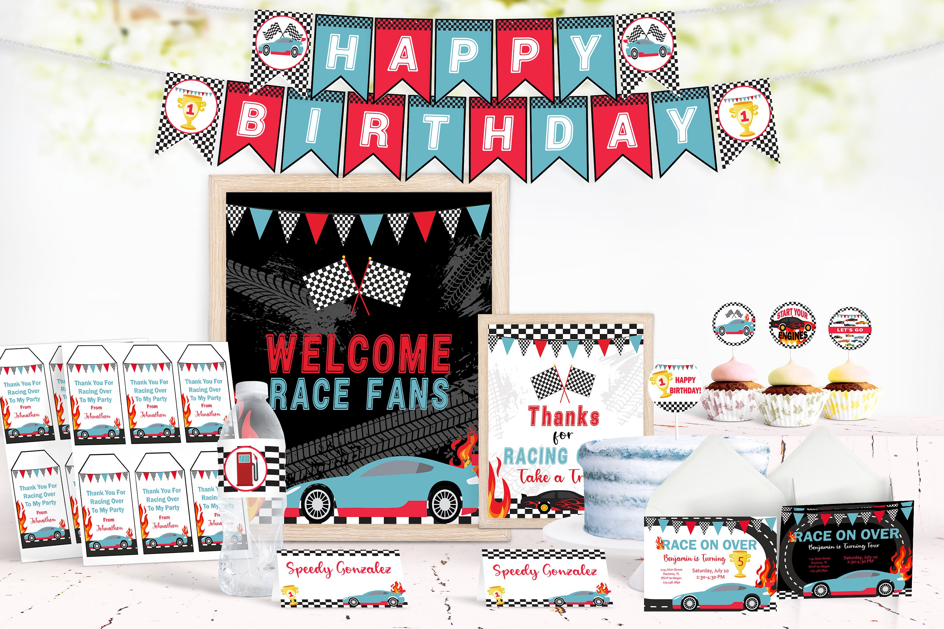 Race Car Birthday Invitation and Party Decor Bundle Racing image image