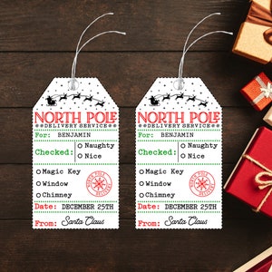North Pole Santa Christmas Favor Tag Personalized Print for Christmas Gifts, Merry Christmas Gift Tag for Kids, Santa Christmas Package Tag