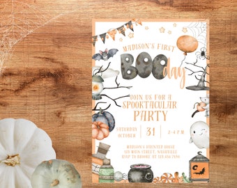 Halloween Birthday Invitation, Any Age, First Birthday Halloween Invite, Two Spooky Birthday Invitation, Costume Party Invitation HAL14