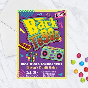 Back to the 90s Birthday Party Invitation Old School Style Retro Party, 30th Birthday Invitation, Throwback Party, 90s Party Invite Colorful