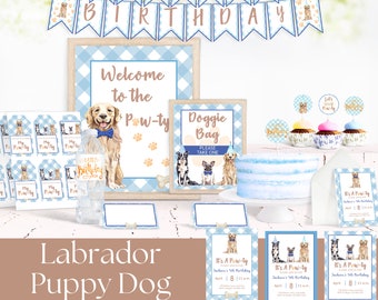 Puppy Birthday Bundle, Dog Party Invitation Bundle, Editable Dog Birthday Invitation, Puppy 1st Birthday, Puppy Pawty, Dog Party Decorations