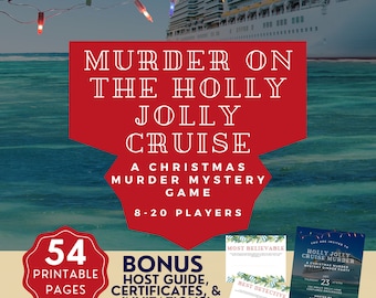 Christmas Murder Mystery Game for up to 20, Cruise Murder Mystery Dinner, Printable Invitation, Certificates, Host Guide, Downloadable