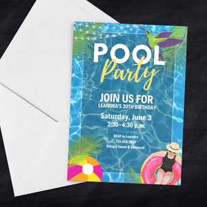Editable Pool Party Invitation, Tropical Girly Pool Party Invitation, Pool Birthday Party, Summer Swimming Pool Birthday, Pool Invitation