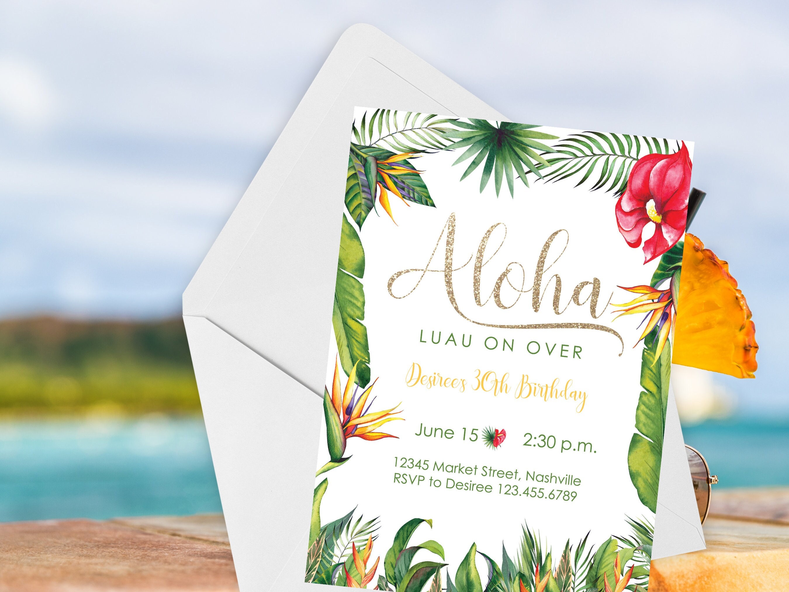 Aloha Birthday Invitation Download Edit Luau Summer Birthday Party Beach Tropical Adult Birthday Invitation Pool Party