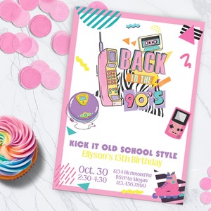 Back to the 90s Birthday Party Invitation Old School Style Retro Party, 30th Birthday Invitation, Throwback Party, 90s Party Invite Pink