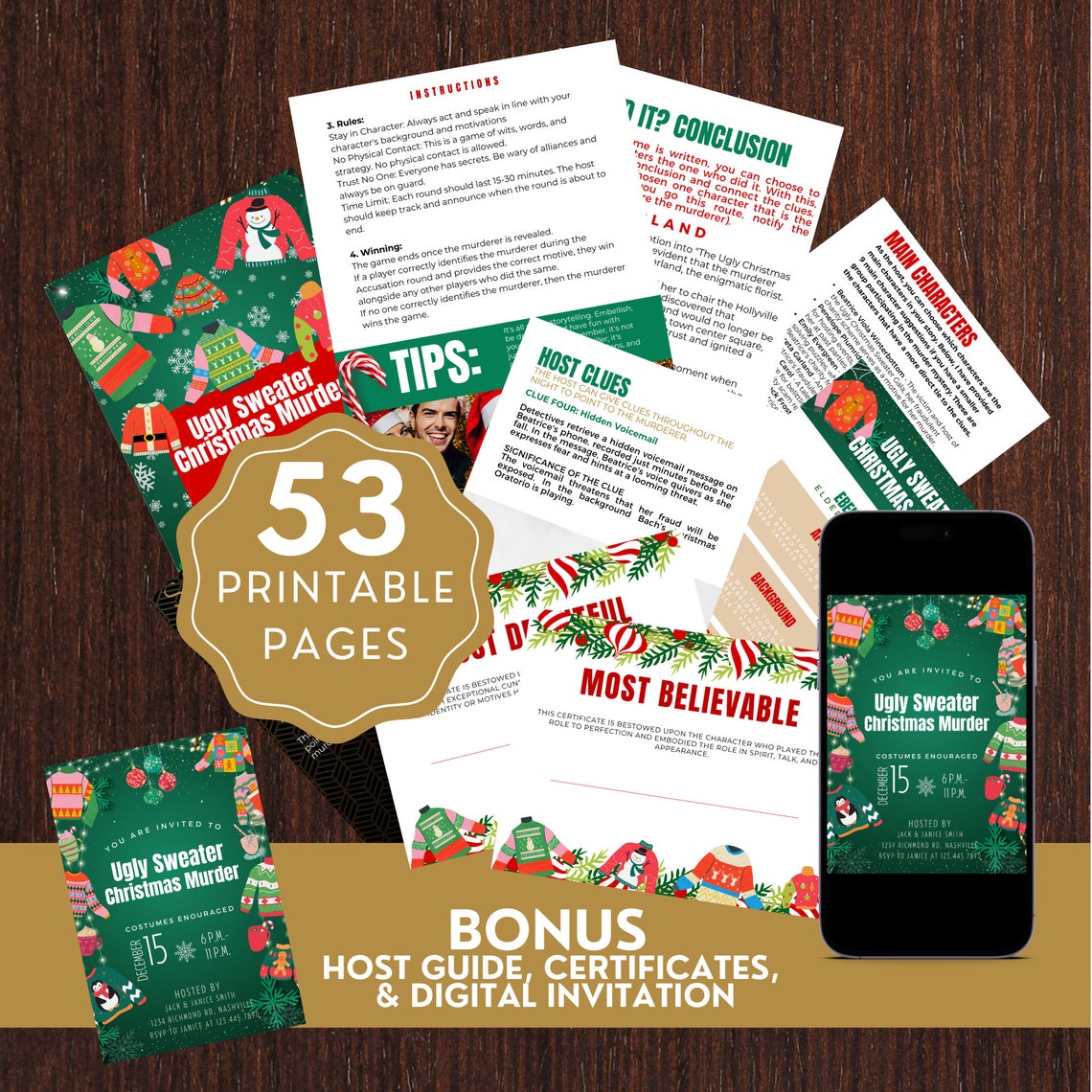 Christmas Murder Mystery Game for up to 20, Ugly Christmas Sweater ...