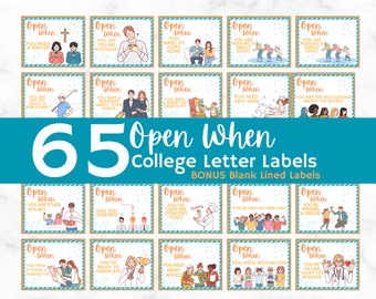 Open When Envelope Labels for College Students, Thoughtful Open When Letters for University Students,  College Care Package Printable Labels