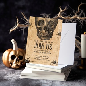 Invito festa di Halloween spaventoso Teschio gotico modificabile Festa in costume per adulti Invito spettrale morto Halloween Compleanno Scarica e modifica HAL27