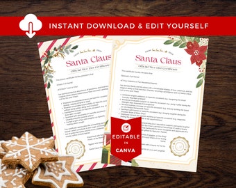 Official Santa Nice List Certificate 2 Versions, Santa Claus Letter From North Pole, Christmas Eve Box Santa Certificate, Editable in Canva