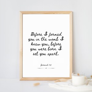 Christian Nursery Print | Jeremiah 1:5 | Before I Formed You in the Womb I Knew You | Children&#39;s Bible Verse | Nursery Digital Download
