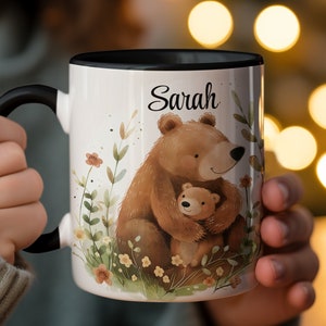 Personalized Bear Family Mug, Best Mom Ever Coffee Cup with Names, Mother&#39;s Day Gift, Custom Mommy and Baby Bear Mug with Flowers