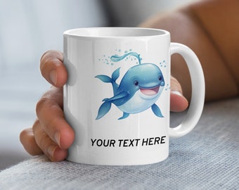 Smiling Whale Cartoon Mug: Ocean Animal Coffee Cup (11oz)