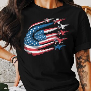Patriotic American Flag Fighter Jets T-Shirt, Red White Blue USA Pride Tee, Military Aircraft Graphic Shirt, 4th of July Shirt