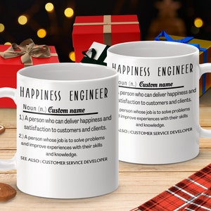 Happiness Engineer Definition Mug, Custom Name Office Coffee Cup, Coworker Gift Idea, Personalized Job Title Mug, Unique Work Mug