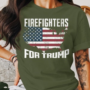 Firefighters For Trump T-Shirt, Patriotic American Flag Graphic Tee, Distressed USA Support Tee, election shirt, support trump shirt
