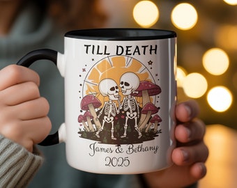 Gothic Skeleton Couple Mug: Personalized Wedding Engagement Gift