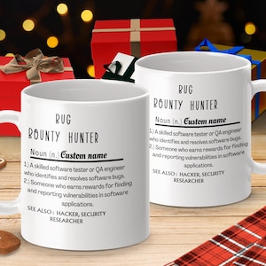 Bug Bounty Hunter Mug, Computer Security Coffee Cup, Ethical Hacker Programmer Gift, Software Developer Office Drinkware, Tech Geek Present