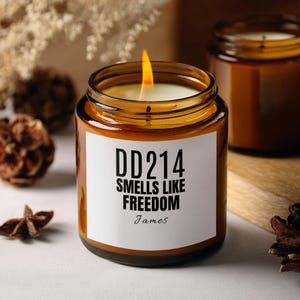 DD214 Smells Like Freedom Candle, Military Veteran Candle, Unique Scented Candle, Personalized Custom Candle Gift, Home Decor Candle