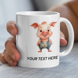 Linda taza de texto personalizada de cerdo de dibujos animados, taza de café de lechón personalizada, idea única de regalo con temática animal
