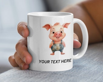 Linda taza de texto personalizada de cerdo de dibujos animados, taza de café de lechón personalizada, idea única de regalo con temática animal