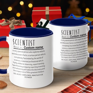 Tazza con definizione di scienziato, tazza di caffè con nome personalizzato, regalo unico per gli amanti della scienza, regalo nerd personalizzato, apprezzamento dell&#39;insegnante