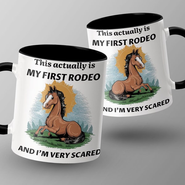 Tasse à café disant cheval drôle, c'est en fait ma première citation de rodéo, humour de cheval de dessin animé, cadeau unique pour les amateurs de chevaux