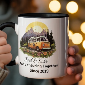 Personalized Camper Van Mug for Couples, Adventuring Together Since 2019, Custom Anniversary Gift