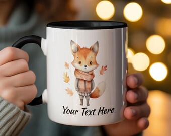 Watercolor Fox Mug: Custom Autumn Woodland Animal Coffee Cup