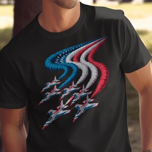 Patriotic Jet T Shirt, American Flag Planes Tee, USA Air Show Gift, Fighter Jets Tshirt, Independence Day Outfit, Aviation Enthusiast Shirt