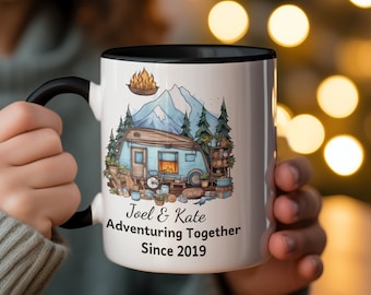 Taza de camping personalizada: taza de café para viajes en autocaravana, regalo para parejas aventureras