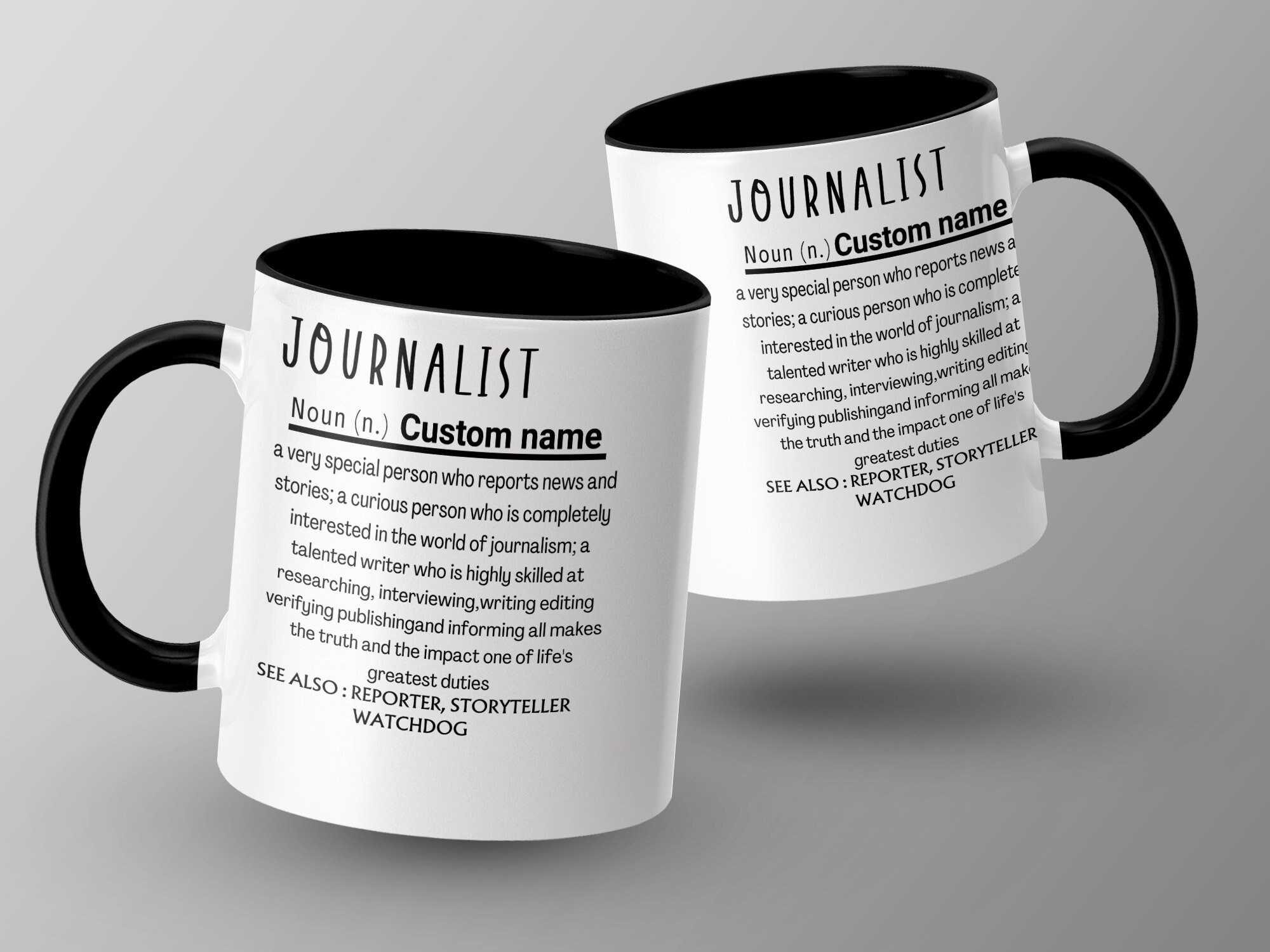 Journalist Definition Coffee Mug, Custom Reporter Gift, Black and White