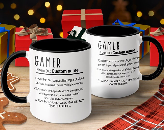 Personalized Gamer Mug, Custom Name Video Game Enthusiast Coffee Cup, Geek Gaming Gift, Unique Player Handle Ceramic Mug