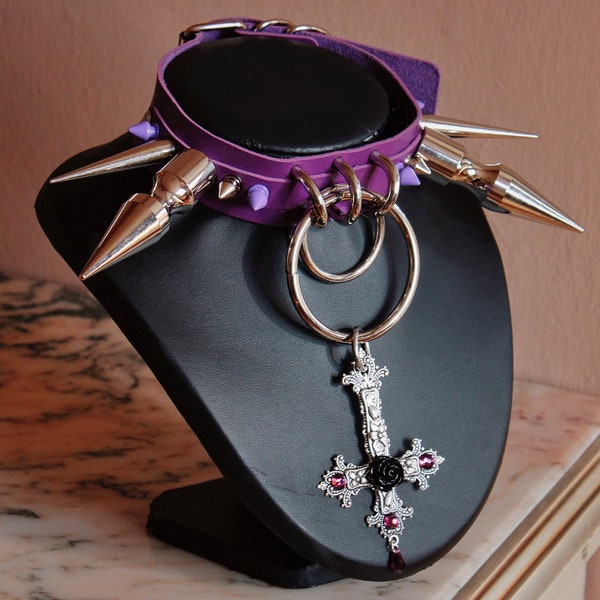 Satanic Choker - Purple punk Choker - Spiked Choker - Choker - Goth Choker - Cyberpunk Choker - Inverted Cross Choker - Demonic Choker