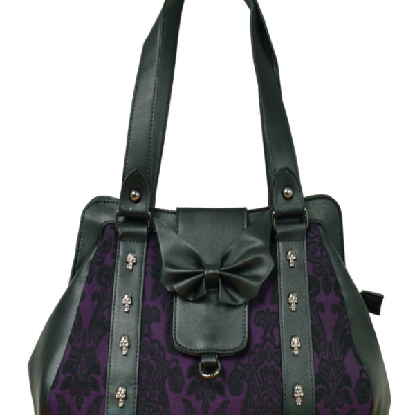 Sac gothique noir et violet - Sac femme - Goth Bag - Metal Fashion - Dark Fashion - Sac brocart violet