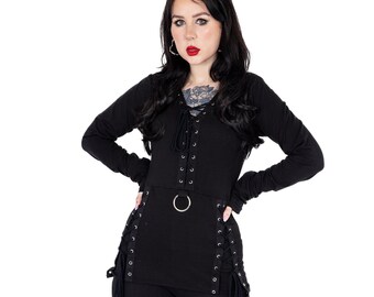 Long Goth Top - Goth Girlie Top - Goth Lace up Top - Gothic top - EBM Top