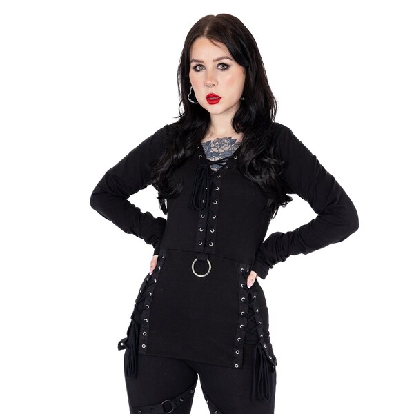 Long Goth Top - Goth Girlie Top - Goth Lace up Top - Gothic top - EBM Top