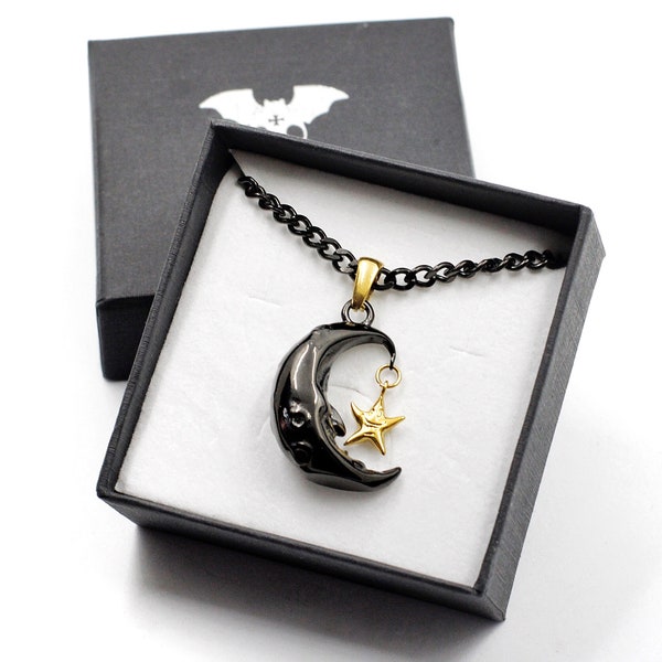 Zwarte Maan Ketting - Heks - Heksen ketting - Goth Ketting - Hekserij - Mera Luna - Gotische Ketting - Gotische Hanger - Maan Ketting