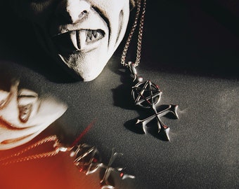 Satanic Sigil Necklace - Crucifix necklace - Pentagram Necklace - Goth Necklace - Gothic Necklace - Gothic Pendant - Satan - Pentagram -Goth