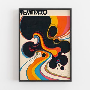 Abstract Retro Vintage Exhibition Poster, Psychedelic Gallery Wall Art, Colourful AI Generated Home Decor Print