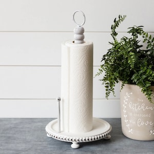 Whitewash Beaded Paper Towel Holder, Paper Towel Holder, Kitchen 