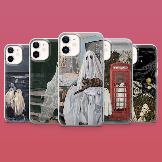 Ghost Couple Phone Case Witchy Cat Phone Cover for iPhone 17Air, 16E, 15, 14, Samsung S25, S24FE, A15, Pixel 10, 9A, 9Pro XL, 8A, 8Pro, 7A