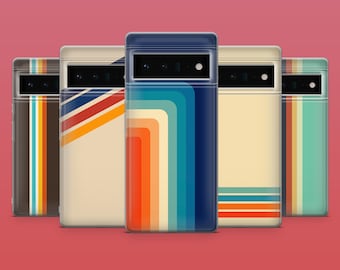Retro strepen telefoonhoesje 70s stijl telefoonhoesje voor Google Pixel 8A, 8Pro, 7A, 7Pro, 6A, iPhone 15, X, Samsung S23FE, S24Ultra, A25, A15, A54