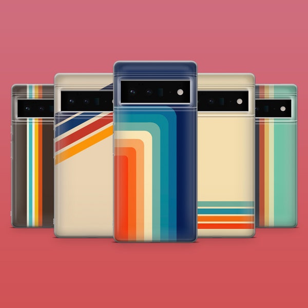 Funda de teléfono Retro Stripes Funda de teléfono estilo años 70 para Google Pixel 8A, 8Pro, 7A, 7Pro, 6A, iPhone 15, X, Samsung S23FE, S24Ultra, A25, A15, A54