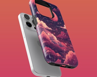 Rugged Anime Sky Phone Case Pixel Clouds Cover for iPhone 16Plus, 15, 14, 13, 12, Google Pixel 9Pro XL, 8A, 7A, Samsung S24Ultra, S23FE, A54