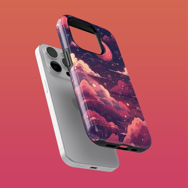 Rugged Anime Sky Phone Case Pixel Clouds Cover for iPhone 16Plus, 15, 14, 13, 12, Google Pixel 9Pro XL, 8A, 7A, Samsung S24Ultra, S23FE, A54